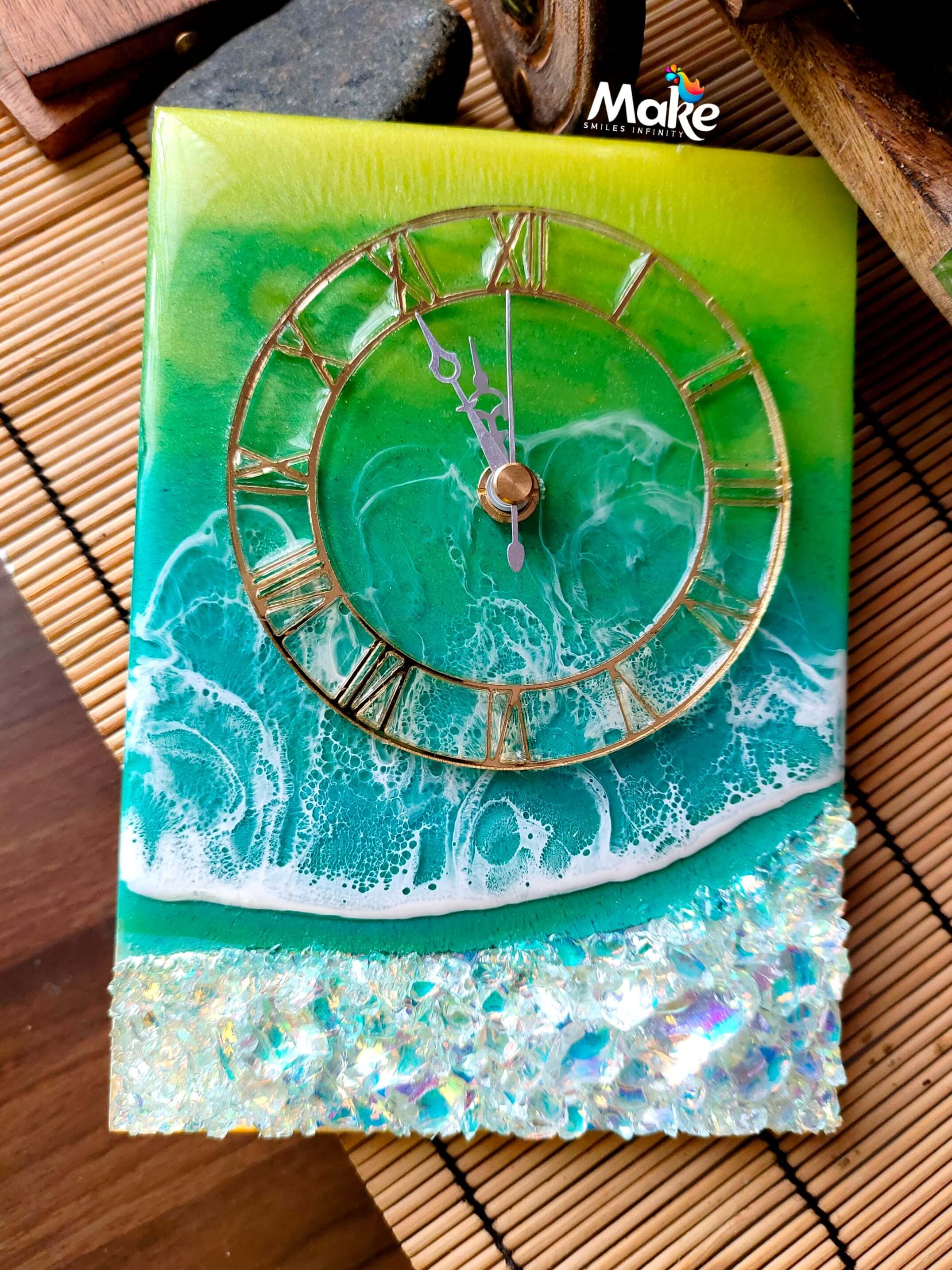 FANTASY Rainbow Stones Beach-Themed Resin Clock. -Themed Resin Wall Clock | Ocean-Inspired Home Decor