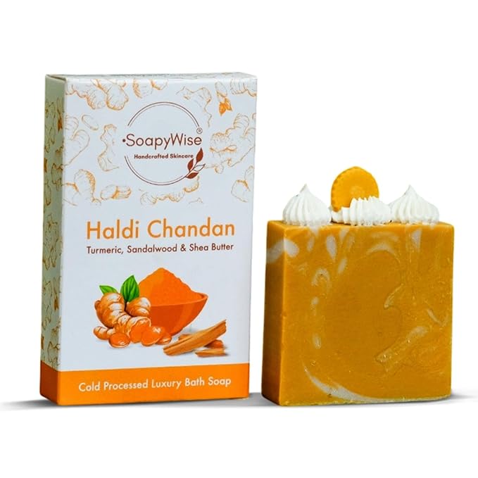 Soapywise Natural Handcrafted Haldi Chandan Soap | Plant-Based Cold Process | Brightens skin, reduces pigmentation & irritation| Infused with Shea Butter, Walnut