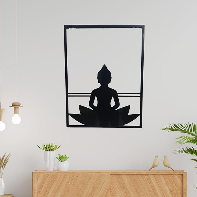 Black Buddha Metal Wall Art - Spiritual Home Decor for Living Room, Bedroom, Office - Powder Coated, Modern Metal Wall Hanging - Ideal Gift for Housewarming, Weddings, Birthdays