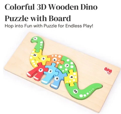 Premium Wooden Block Puzzle - Colorful 3D Dino Puzzle (10-Piece Set) (Multicolor) |Puzzle Game | BIS Certified | 1+ Years Kids