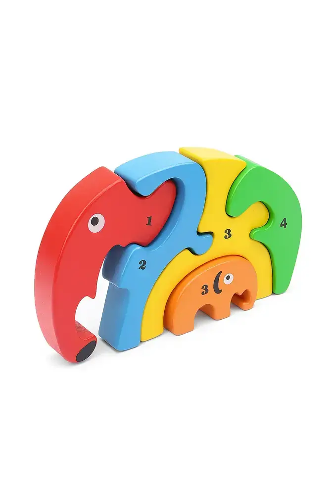 Premium Wooden Elephant Family Puzzle - Fun Play (5 Pieces) - Educational & Learning Toys- Shape Matching Puzzle |Puzzle Game | BIS Certified | 12 + months