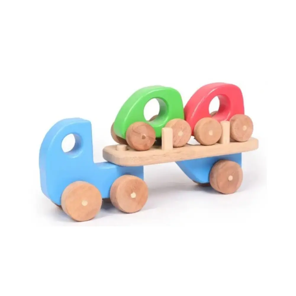 Wooden Transporter Baby Car, Wooden Trailer toy, Wooden Carrier Truck fort Gift (Multicolor, 5 Pieces)