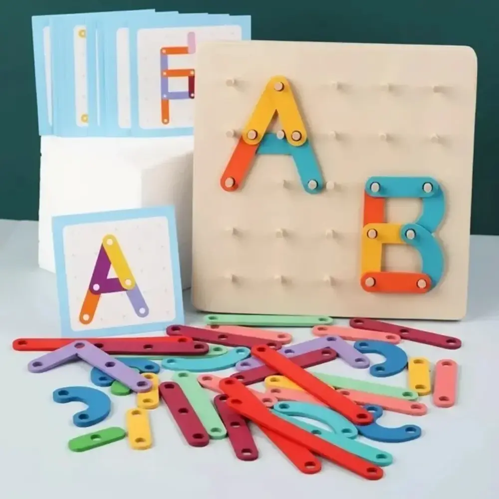 Montessori Nail Board Jigsaw Puzzle for Kids | Wooden Hammer Peg Board Game | Early Learning Fine Motor Skill Toy