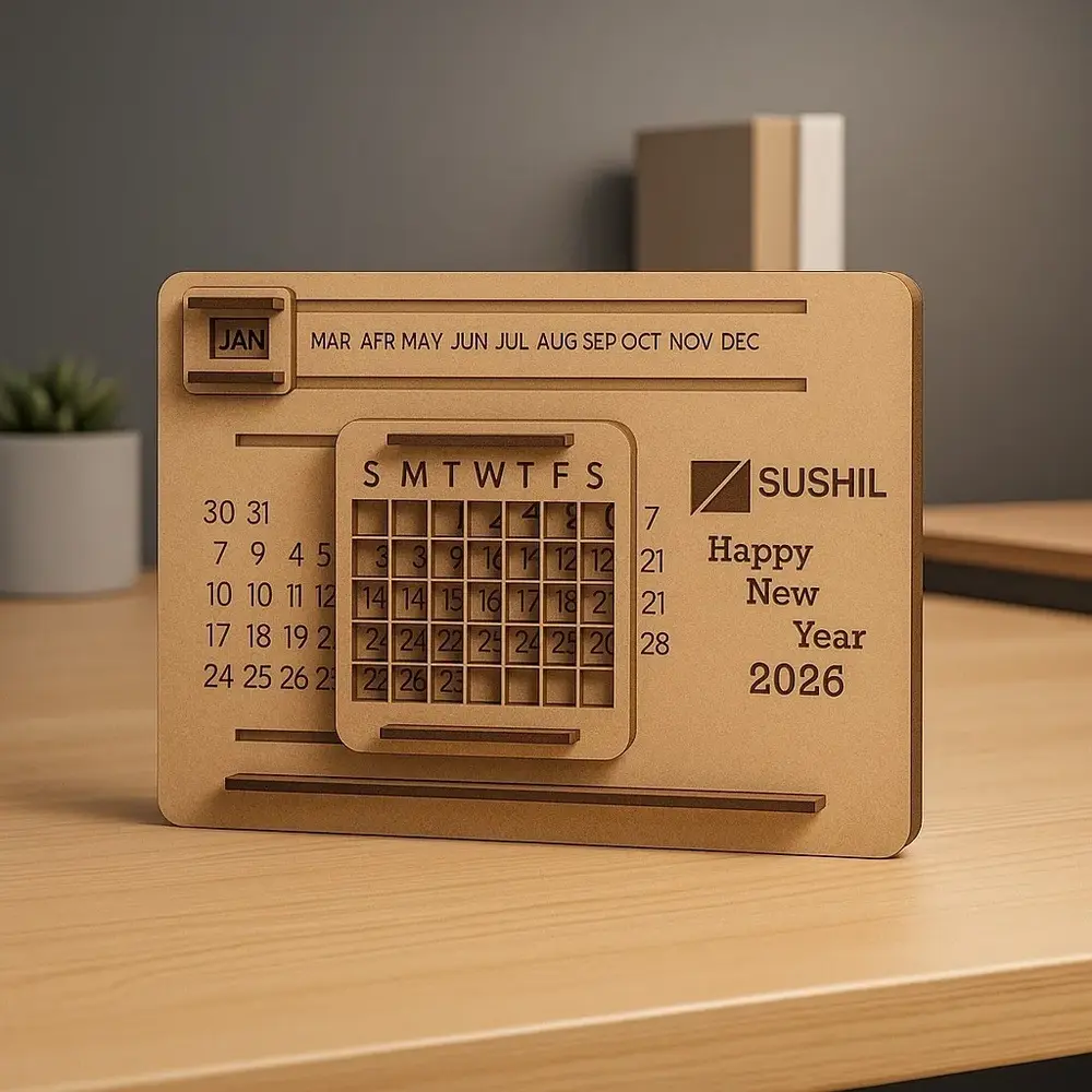 Personalized Wooden Perpetual Desk Calendar with Photo Print