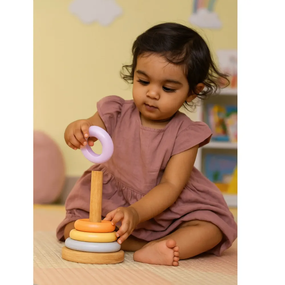 Wooden Stacking Ring Toy for Babies – Montessori Ring Sorter for Early Learning