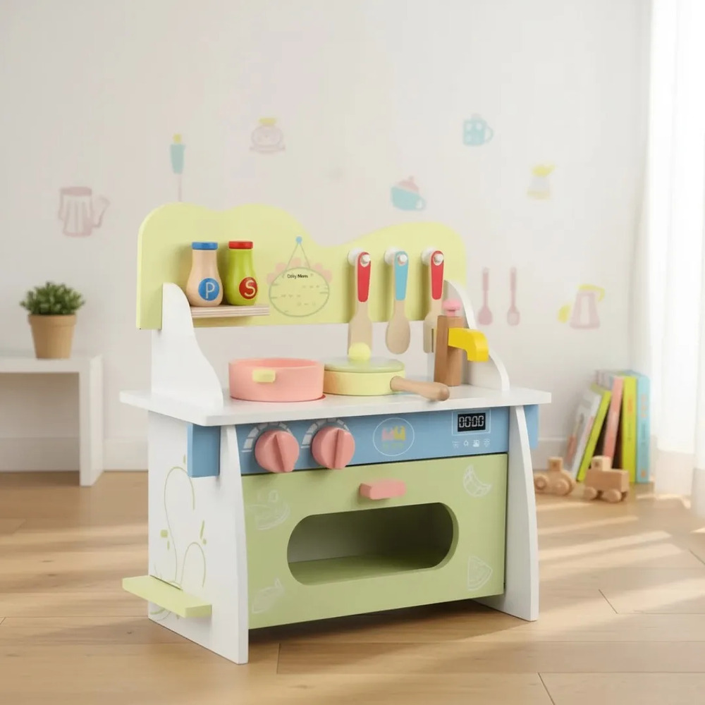 Wooden Multicolor Kids Kitchen Playset with Detachable Gas Stove | Pretend Cooking & Role-Play Toy for Children