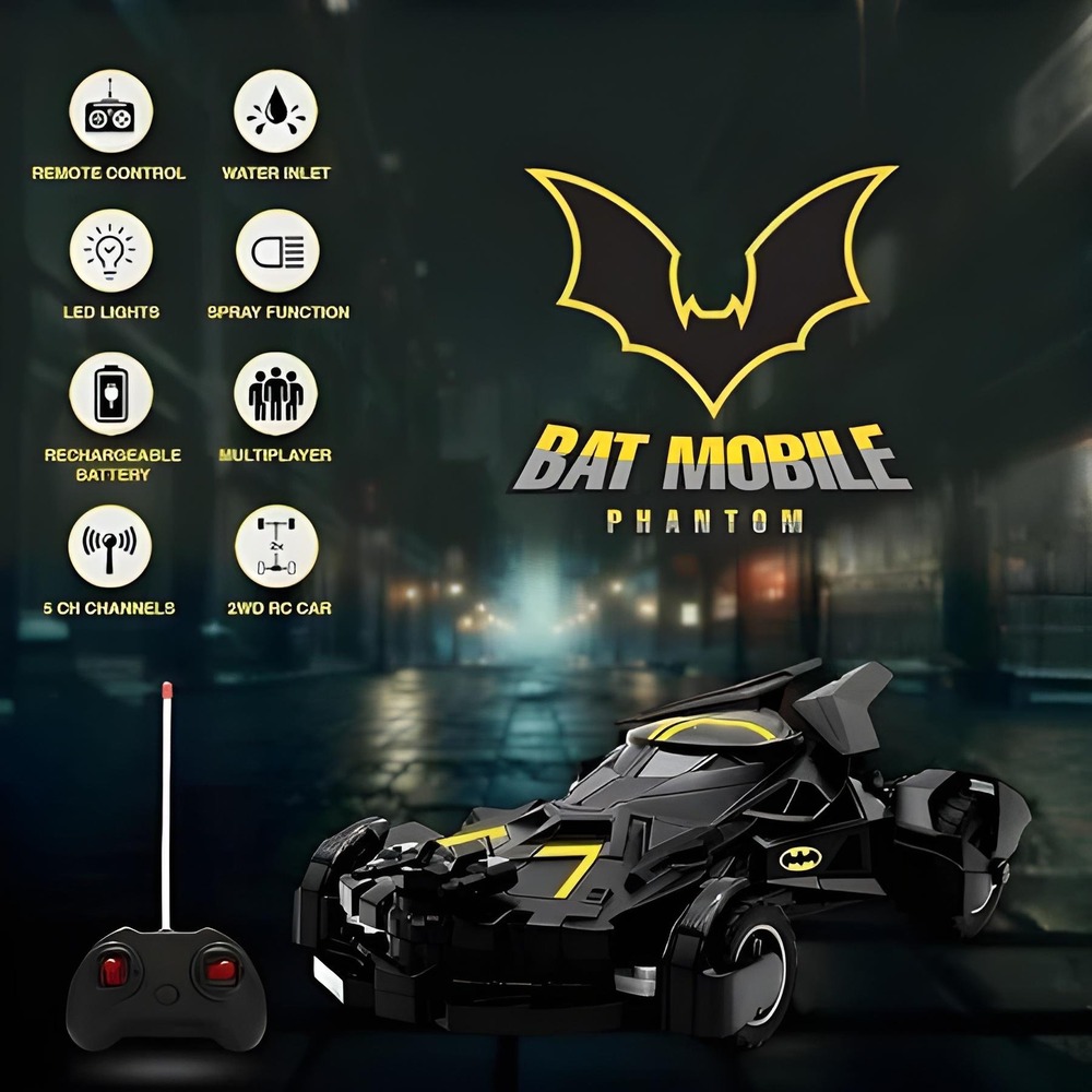 TodFod Batman Remote Control RC Car for Kids | Spray Fog, LED Lights & High-Speed Off-Road Rock Crawler
