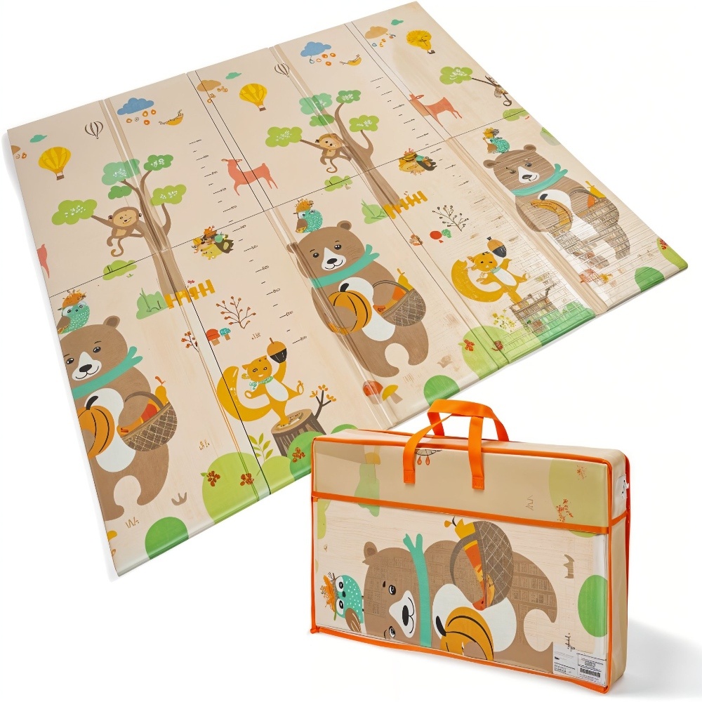 Foldable Baby Play Mat, Animals Design, Water-Resistant, BPA-Free, Anti-Slip Surface with Carrying Bag - Big Size