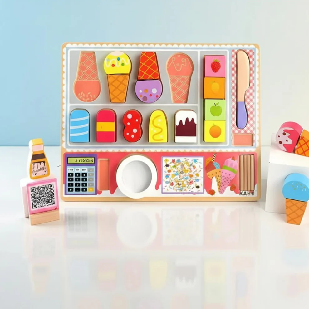 Wooden Ice Cream Shop Pretend Play Toy Set for Kids (Age 3+)