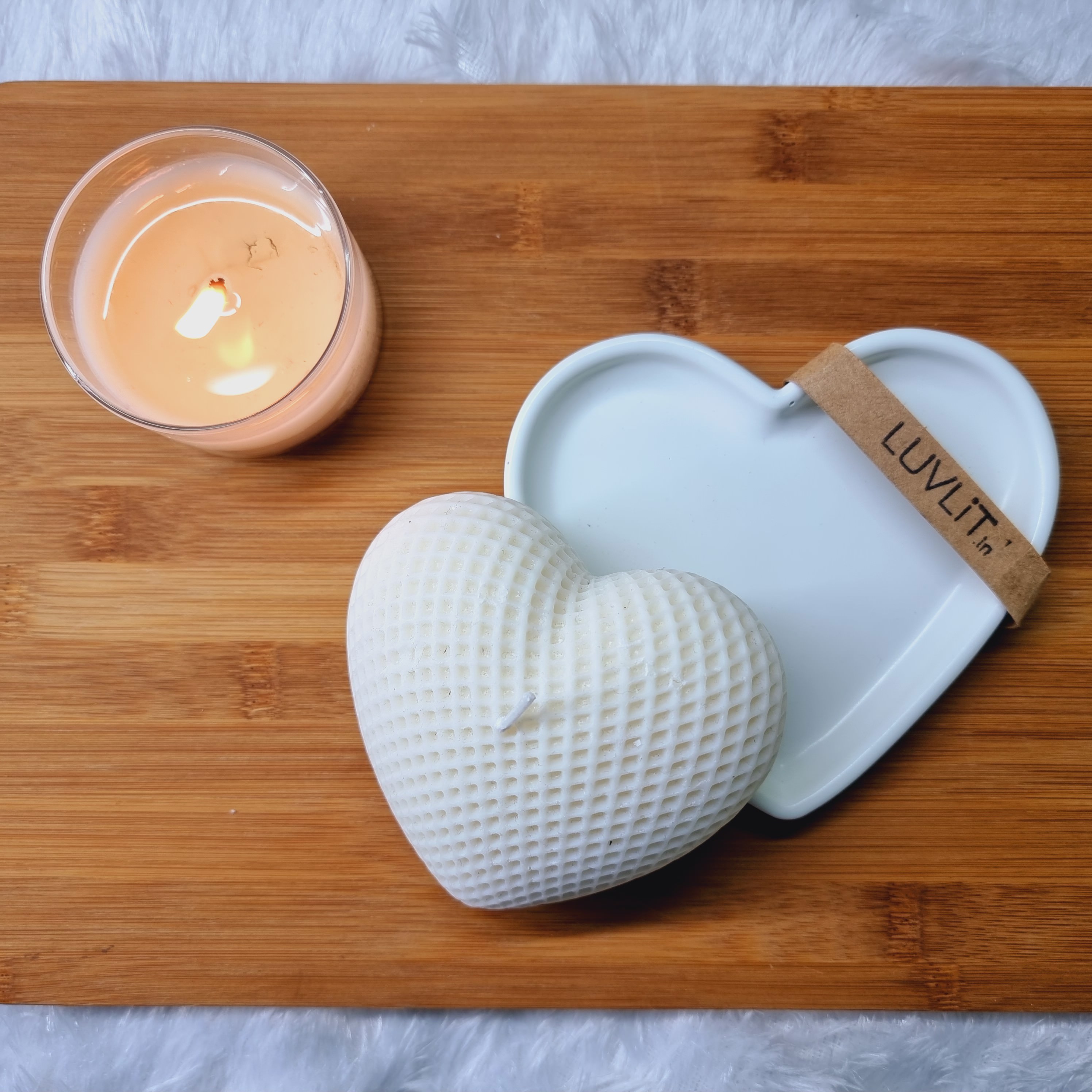 LUVLiT 100%Soy wax Scented candles - Heart candle & tray Combo