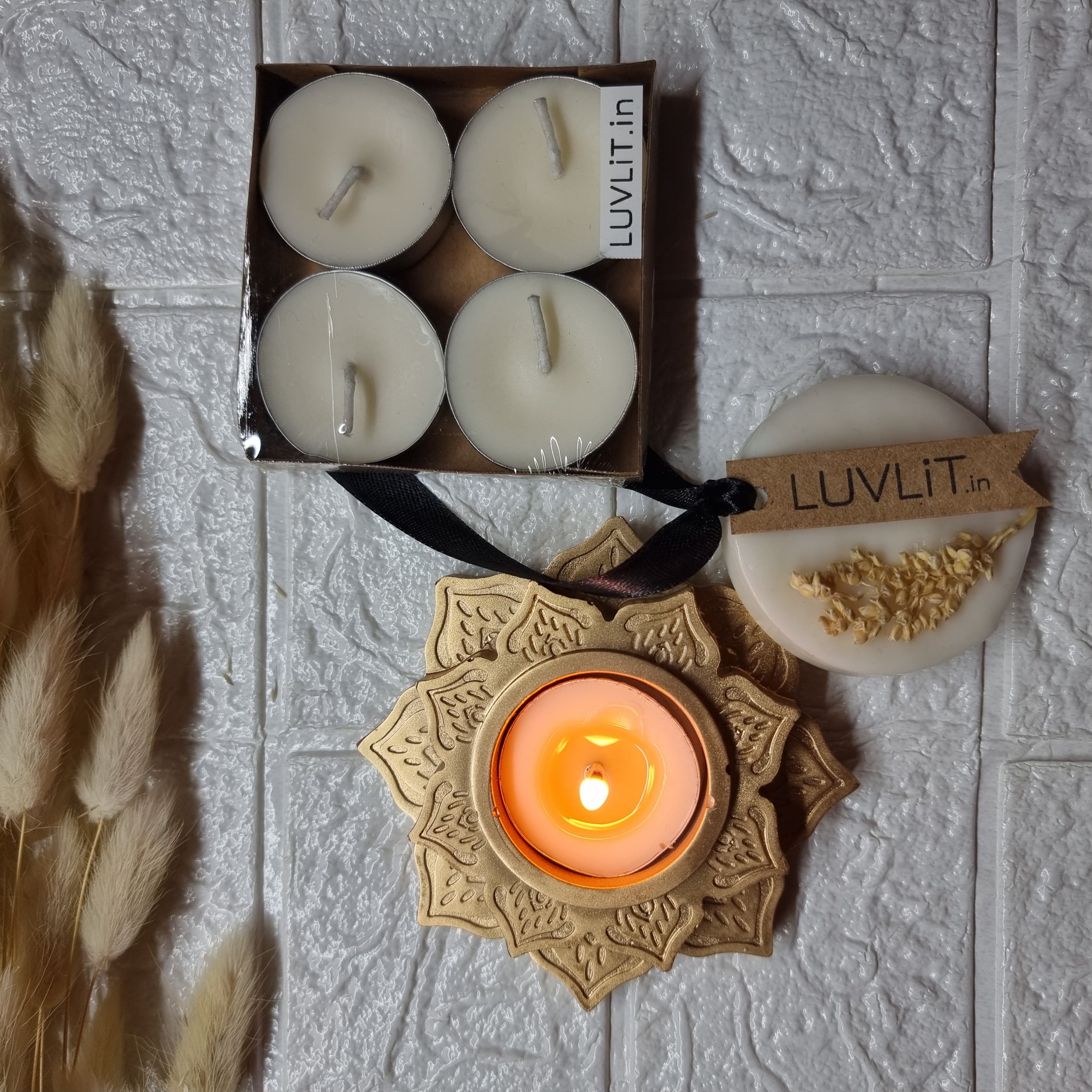 LUVLiT's Divine Diwali Aura : Mandala Holder, 5 Scented Tealights & Fragrant Wax Tablet