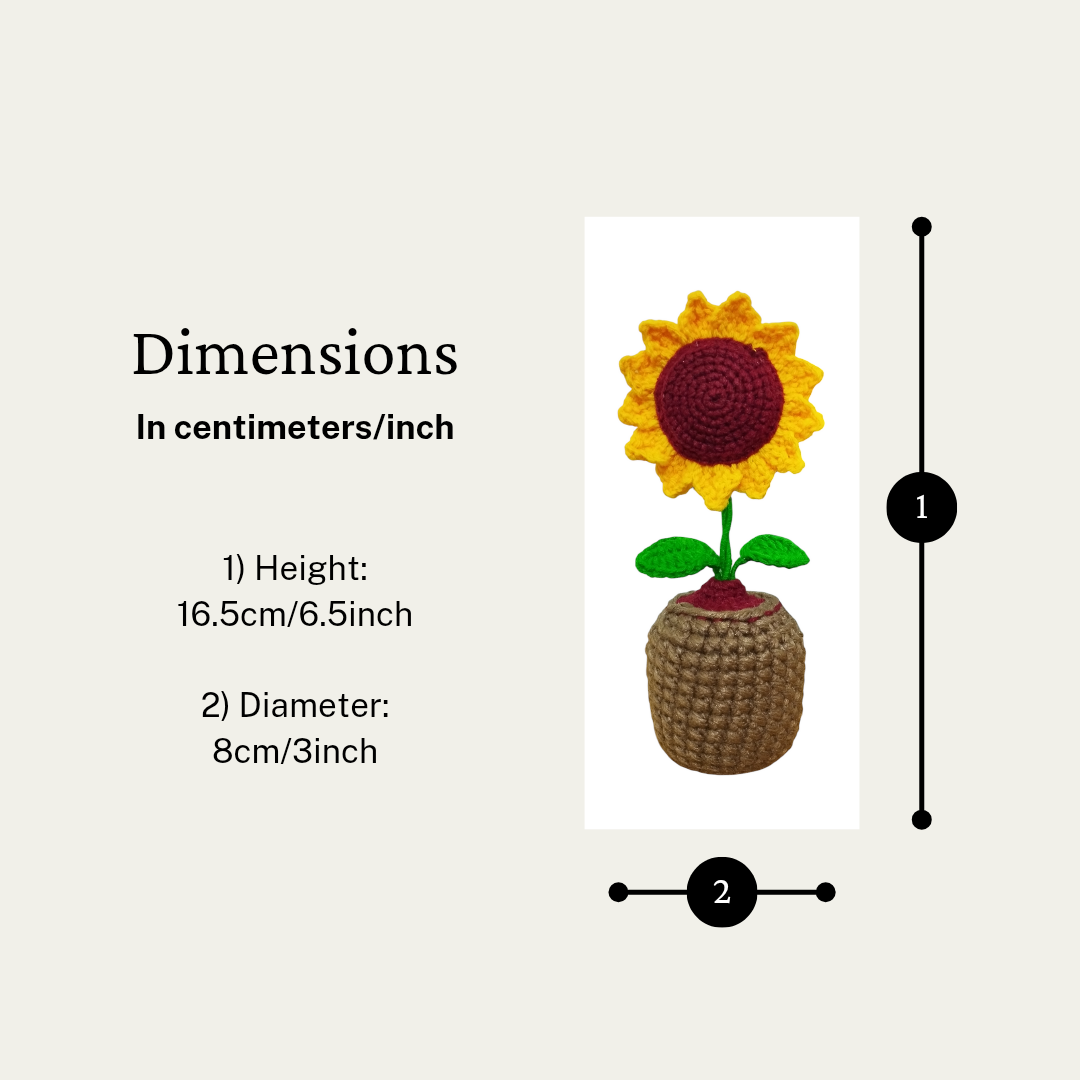 CarrotBeans Handmade Crochet Flowers Completed Hand Woven Sunflowers Daisy Knitted Potted Plants Knitted Flower for Car Dash Decoration, Table Decoration, Home Decoration Pack-1