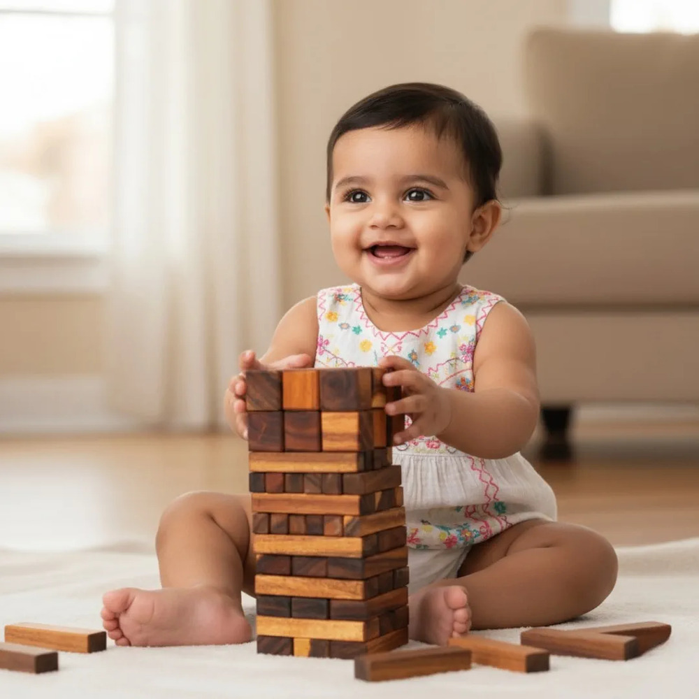 Wooden Blocks 63 Pieces – Square & Rectangle Kids Building Set | Educational Toy